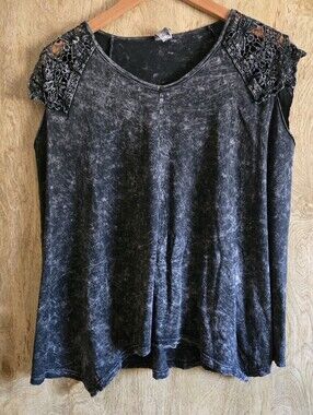 American Age Boho Grunge Stoned Washed Lace Top